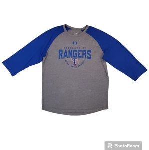 Under Armour‎ Gray/Navy Texas Rangers Tri-Blend Raglan 3/4-Sleeve T-Shirt Large